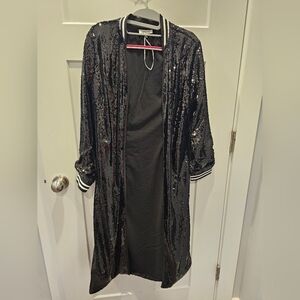 Adore Black Sequin Longline Duster Cardigan Jacket – Women’s Size M Party Glam